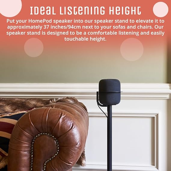 Speaker Stand for Apple HomePod & HomePod 2, 37-Inch Floor Stand with Built-in Cable Management, Powder-Coated Steel, Sleek Modern Design, Secure Precision-Fit Ring