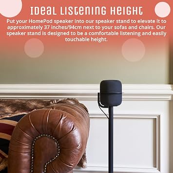 Speaker Stand for Apple HomePod & HomePod 2, 37-Inch Floor Stand with Built-in Cable Management, Powder-Coated Steel, Sleek Modern Design, Secure Precision-Fit Ring