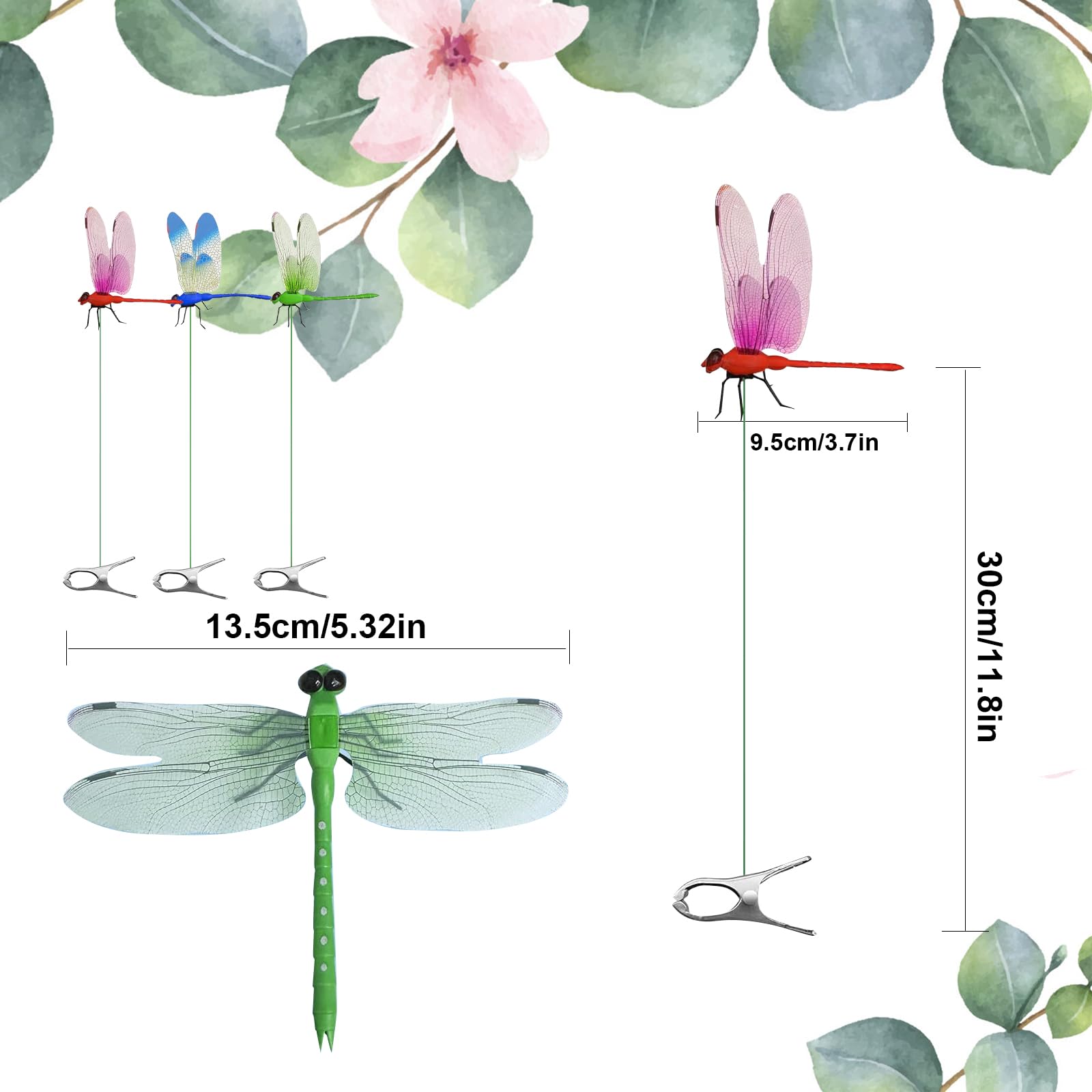 3 Pack Dragonfly Clip,Fake Dragonflies, Humming Bird Stakes Fake, Plastics Dragonfly for Garden Stakes Decor Yard Ornaments for Hat,Deer and Horse,Fly Scare Devices for Indoor Outdoor — view 3