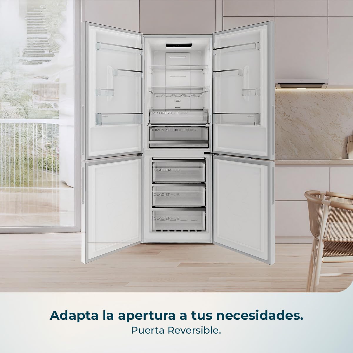 Cecotec Frigorífico Combi 322L Bolero CoolMarket Combi 322i Inox D. 185,5cm de Alto, 59,5cm de Ancho, Tecnología Multi Airflow, HumidityFlex HUB, LED Interior