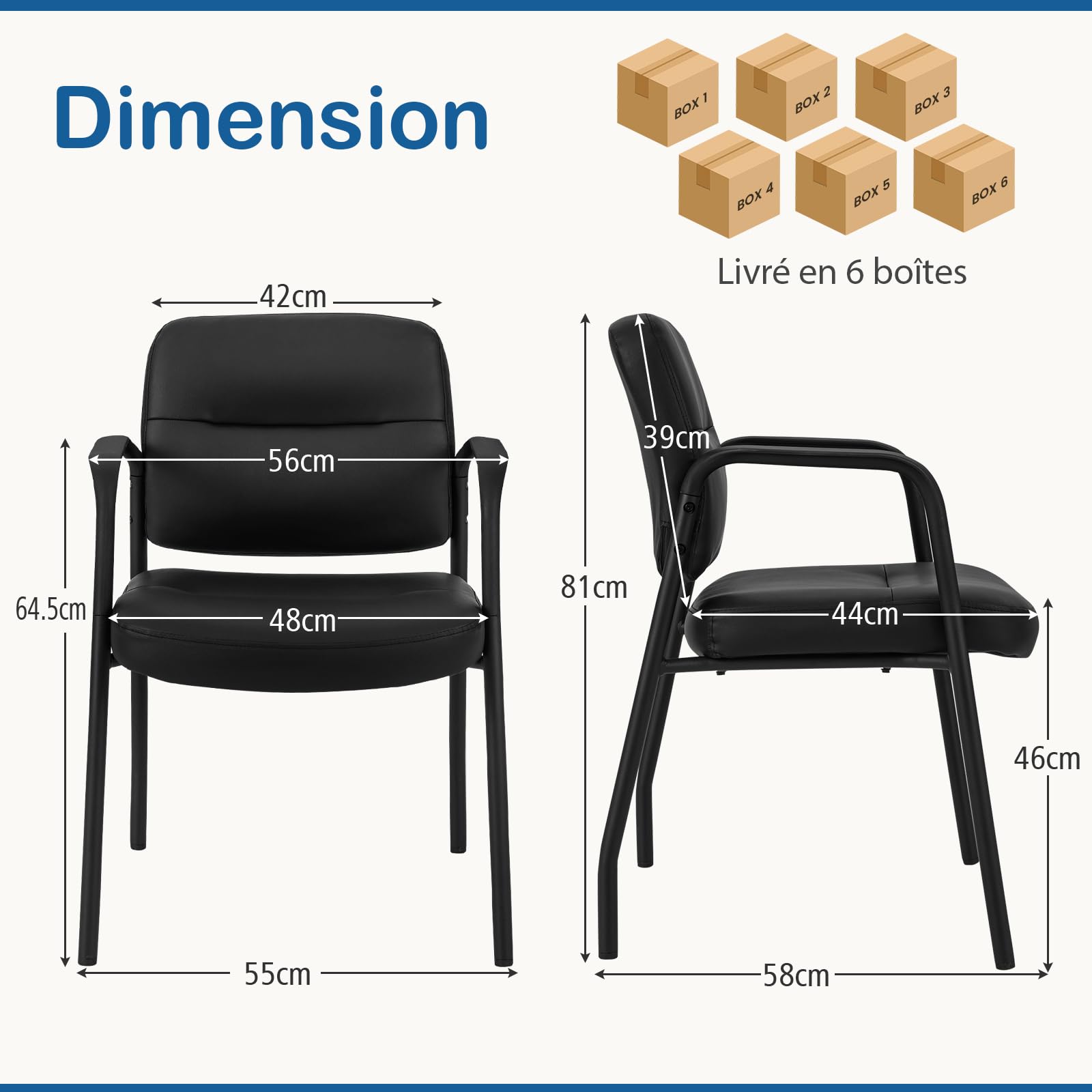 GIANTEX Lot de 2 Chaises de Salle d'attente sans roulettes, Chaises Rembourrées en Cuir PU avec Accoudoirs Intégrés, Ergonomiques, Fauteuil Lecture pour Conférence, Réception, Bureau, Noir