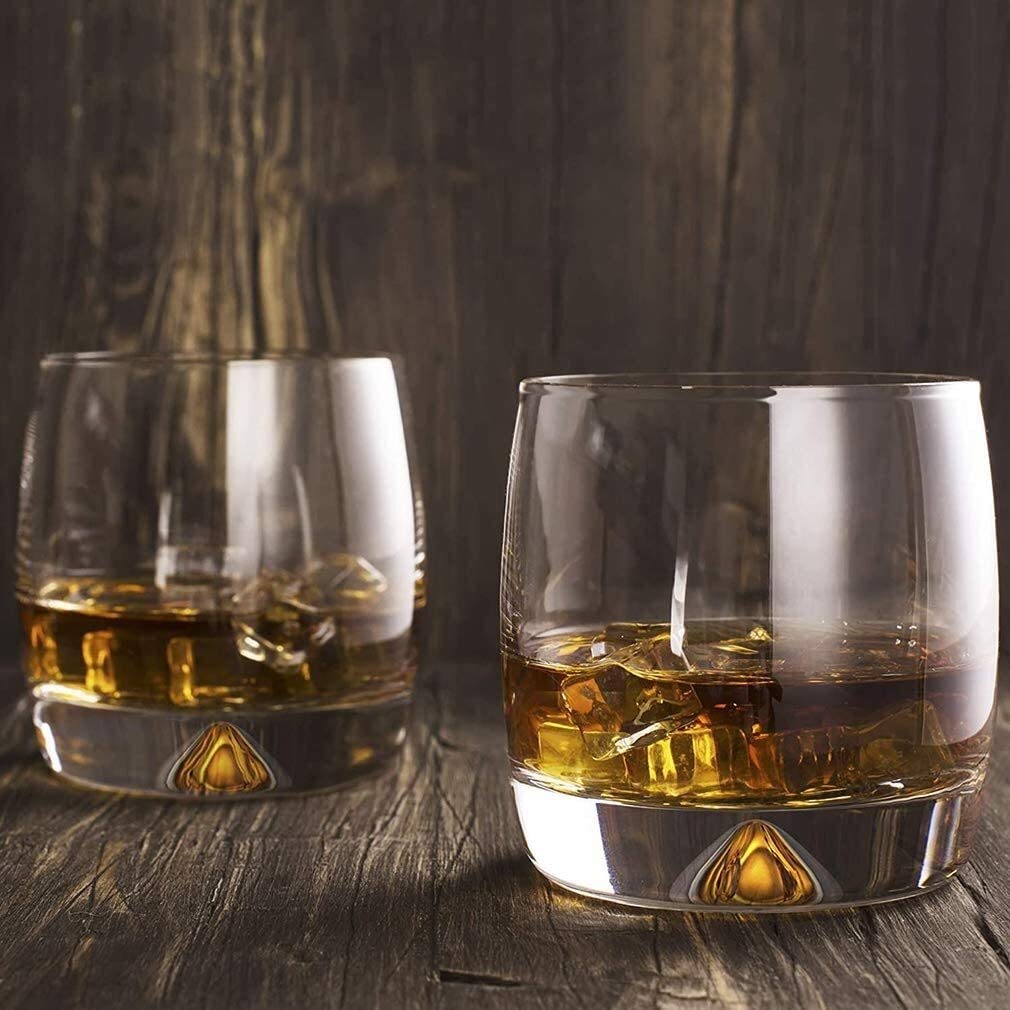 Vasos de whisky redondeados, vidrio soplado a mano con fondo grueso y pesado, perfectos para Manhattans, Old Fashioned's, cócteles, juego de 2 decantadores de whisky