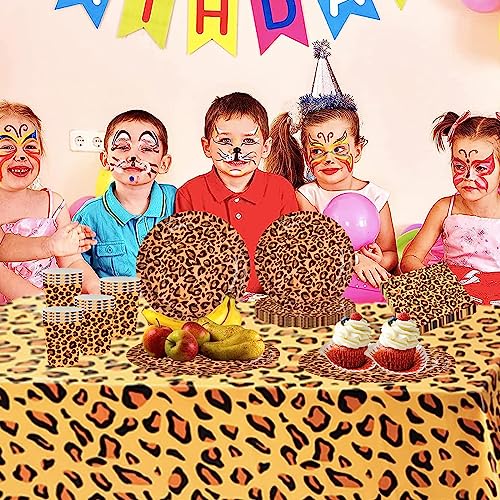 16 Stück 17,8 cm Safari Leopard Tierdruck Dessert Pappteller Einwegteller Zoo Tierdruck Party Pappteller Leopard Texture Theme Paper Plates für Babyparty Leoparden-Themen-Geburtstagsfeiern Dekoration