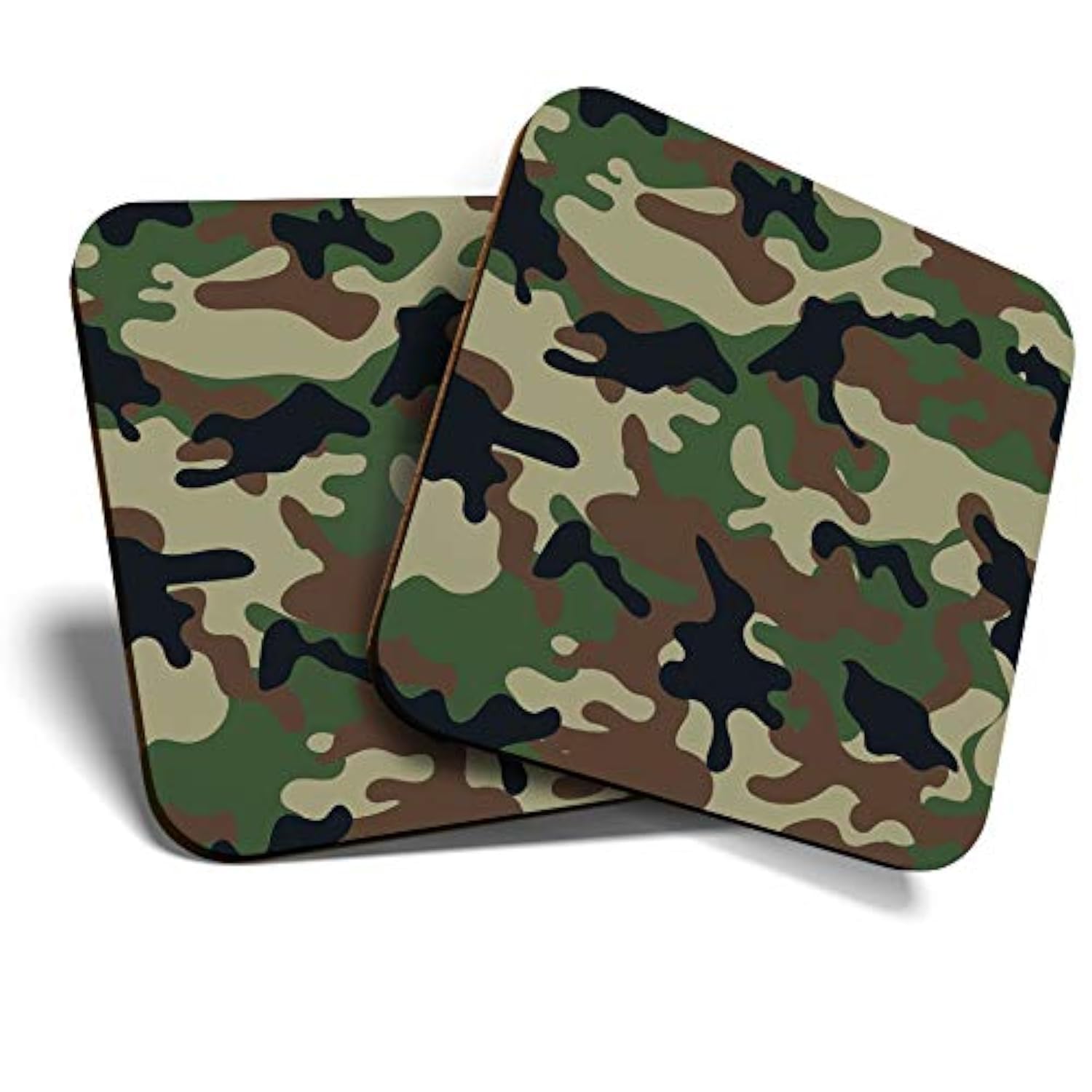 Destination Vinyl Ltd Multicolor 2 X Mdf Glossy Top Coasters Square - Green Camouflage Army Pattern 13105