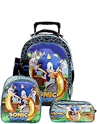 Kit Mochila Escolar Infantil Sonic Com Rodinhas