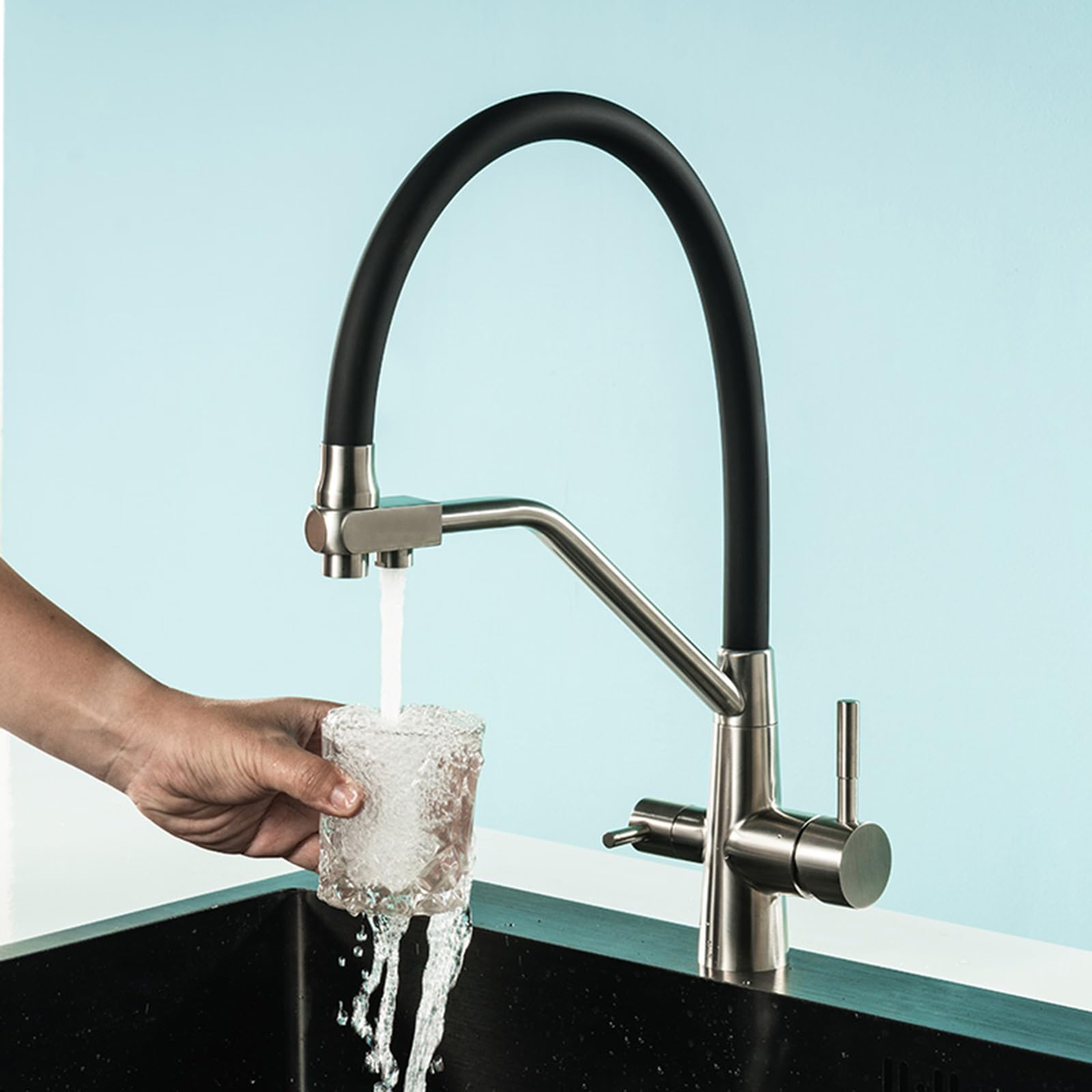 ZQFHSX Kitchen Tap Mixer - Flexible Stainless Steel Hot and Cold Water Purified Brushed Finish