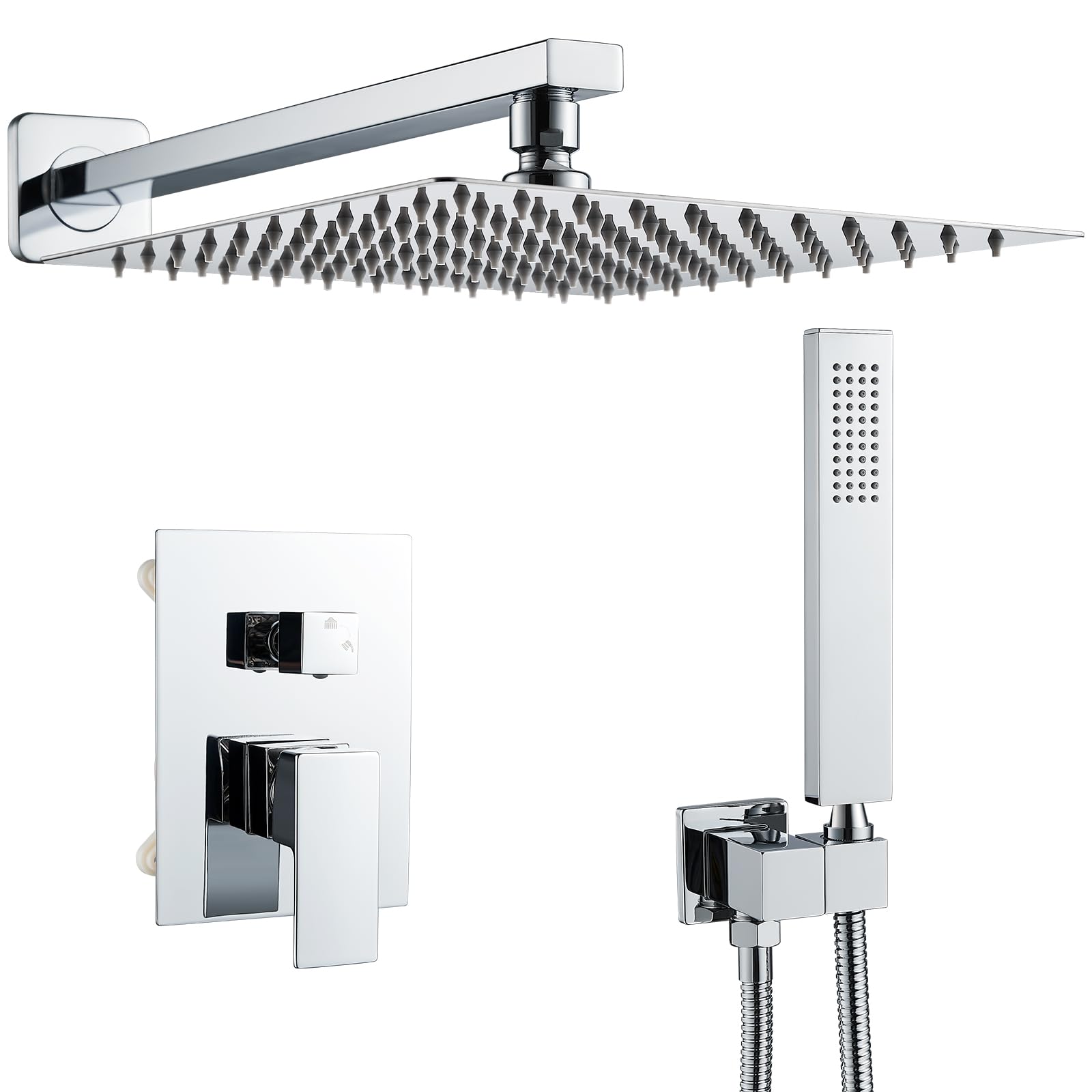 Namuoto Système de Douche Encastré, Colonne de Douche avec Mitigeur Encastrable, Ensemble de Douche avec Carrée Douche de Tête, Douchette, Corps en Laiton, Chromé
