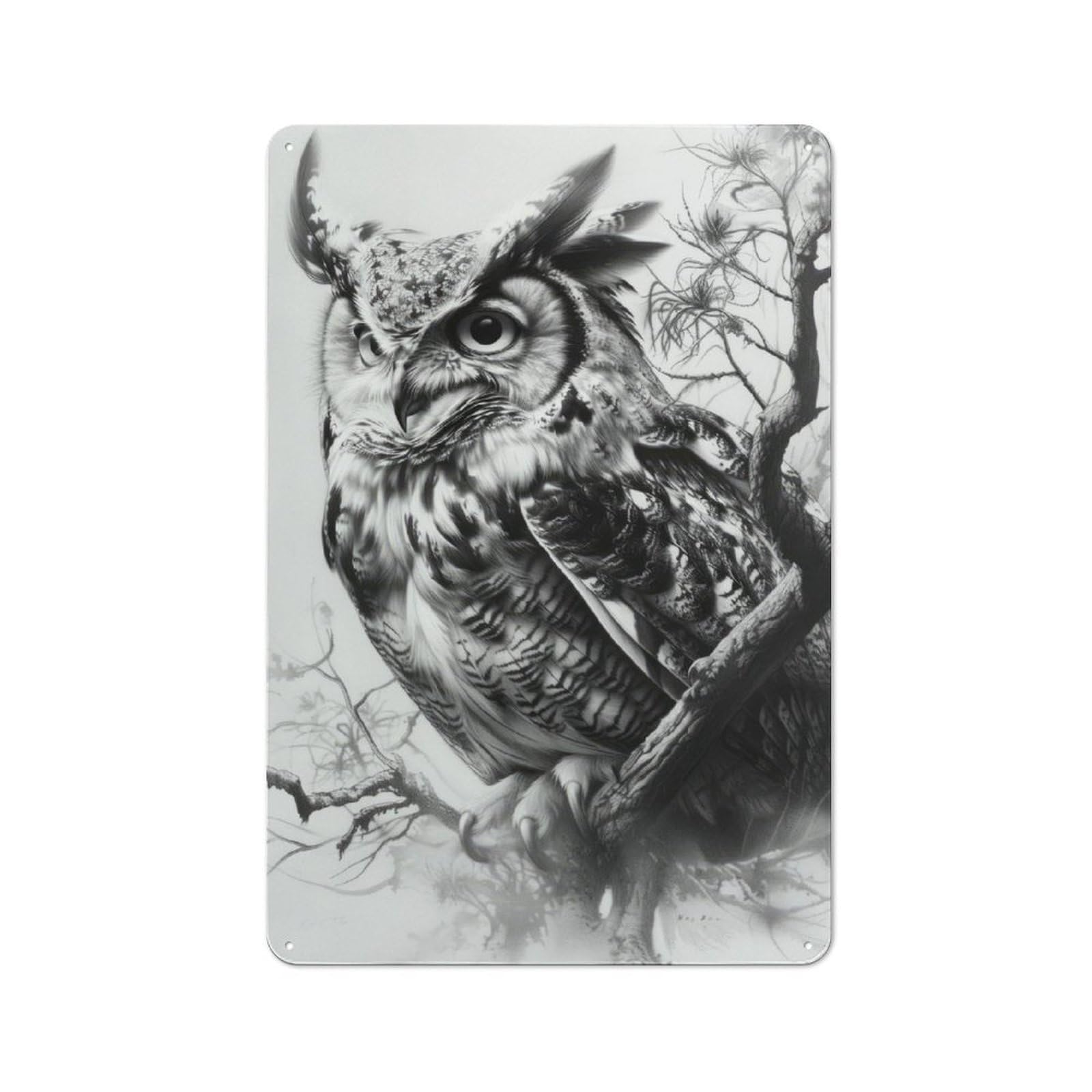 Junmoney Great Horned Owl Retro Metal Wall Sign 30X20cm With For Garage Wall, Suited To Garage Decor Collectors