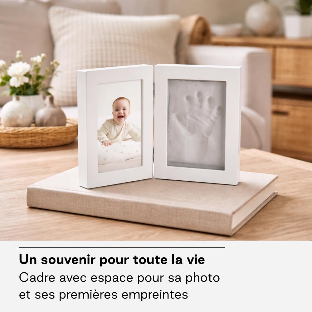 Jané Cadre Empreinte Bébé avec Photo, Argile à Modeler Séchage 24h, Souvenir Main ou Pied, Convient aussi pour Empreinte Animal, Blanc