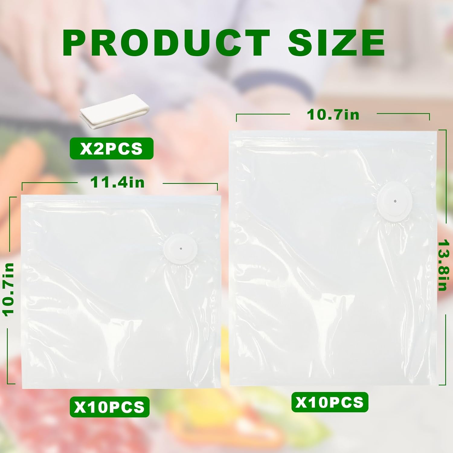 20 PCS Vacuum Sealer Bags for Food, Freezer Bags Medium and Large,with 2 Closure Clips, Vacuum Storage Bags for Most Vacuum Sealers, Food Saver Bags, Vacuum Bags for Vegetables, Fruits, Meat