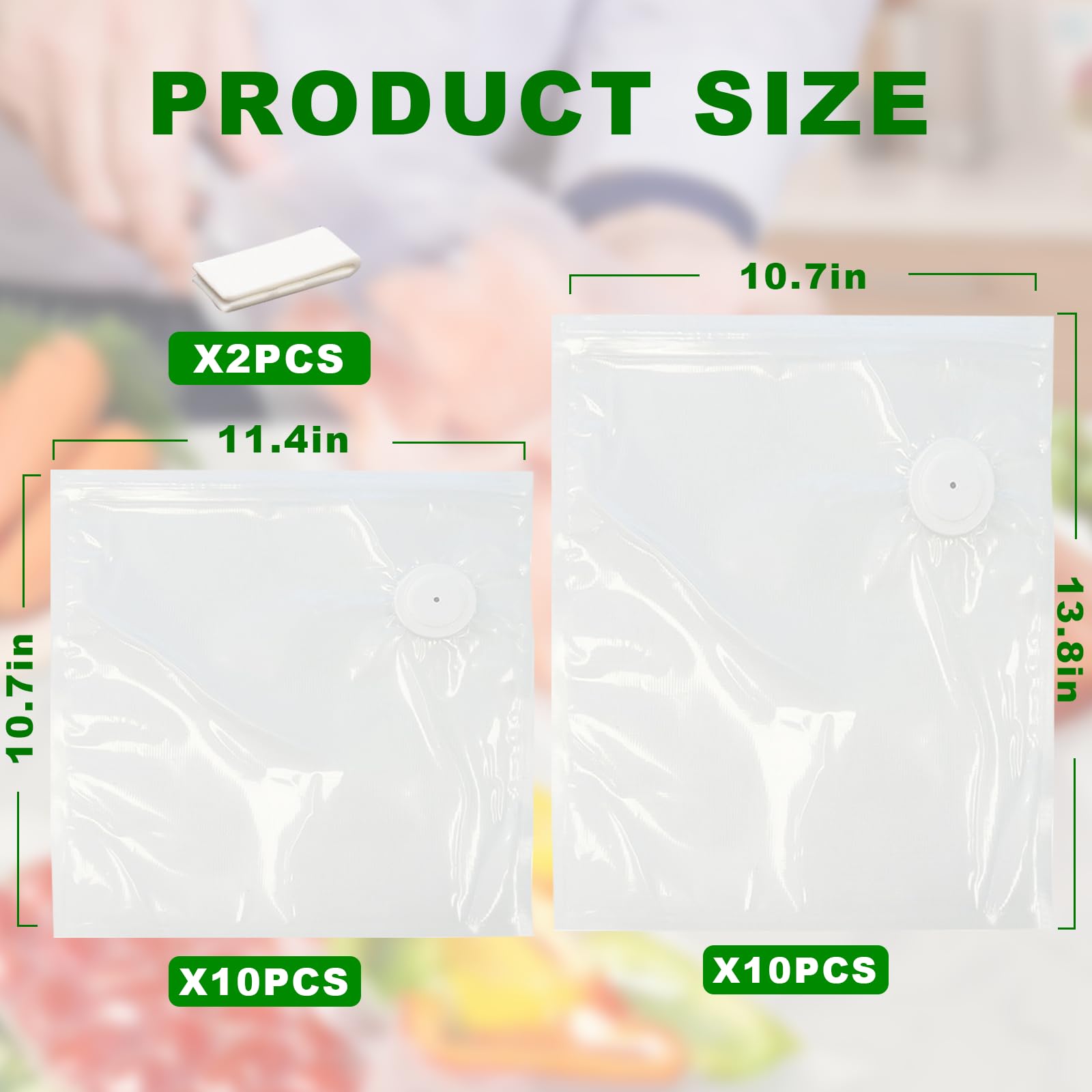 20 bolsas selladoras al vacío para alimentos, bolsas de congelador medianas y grandes, con 2 clips de cierre, bolsas de almacenamiento al vacío para la mayoría de selladores al vacío, bolsas