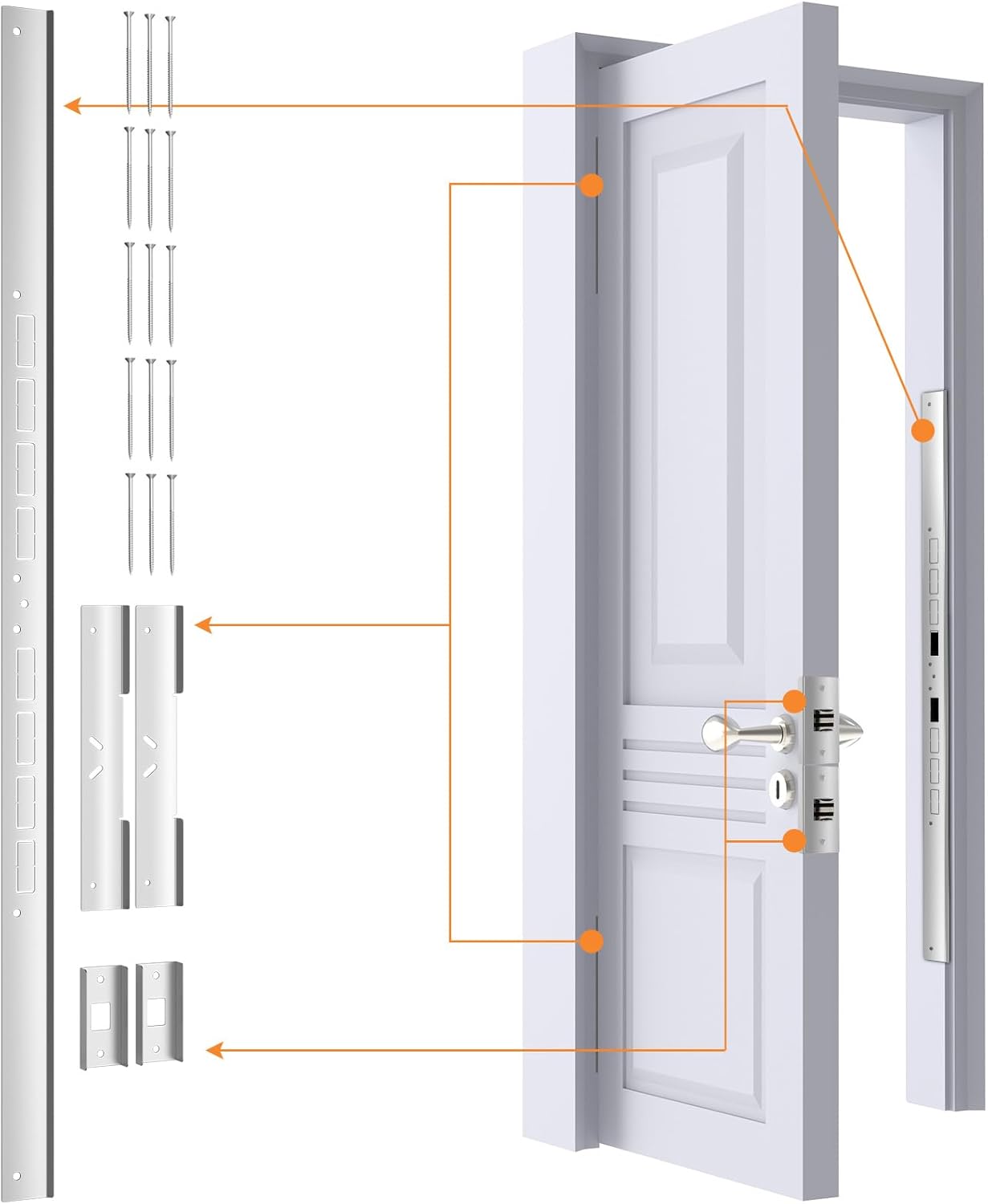 5-PCS Door Reinforcement Set for Jamb,Frame & Hinges Door Lock Security,Door Jamb Reinforcement Set,Anti Door Kick in Heavy Duty Striker Plate Kit,Tamper/Corrosion Proof Door Jamb Repair Kit (Silvery)