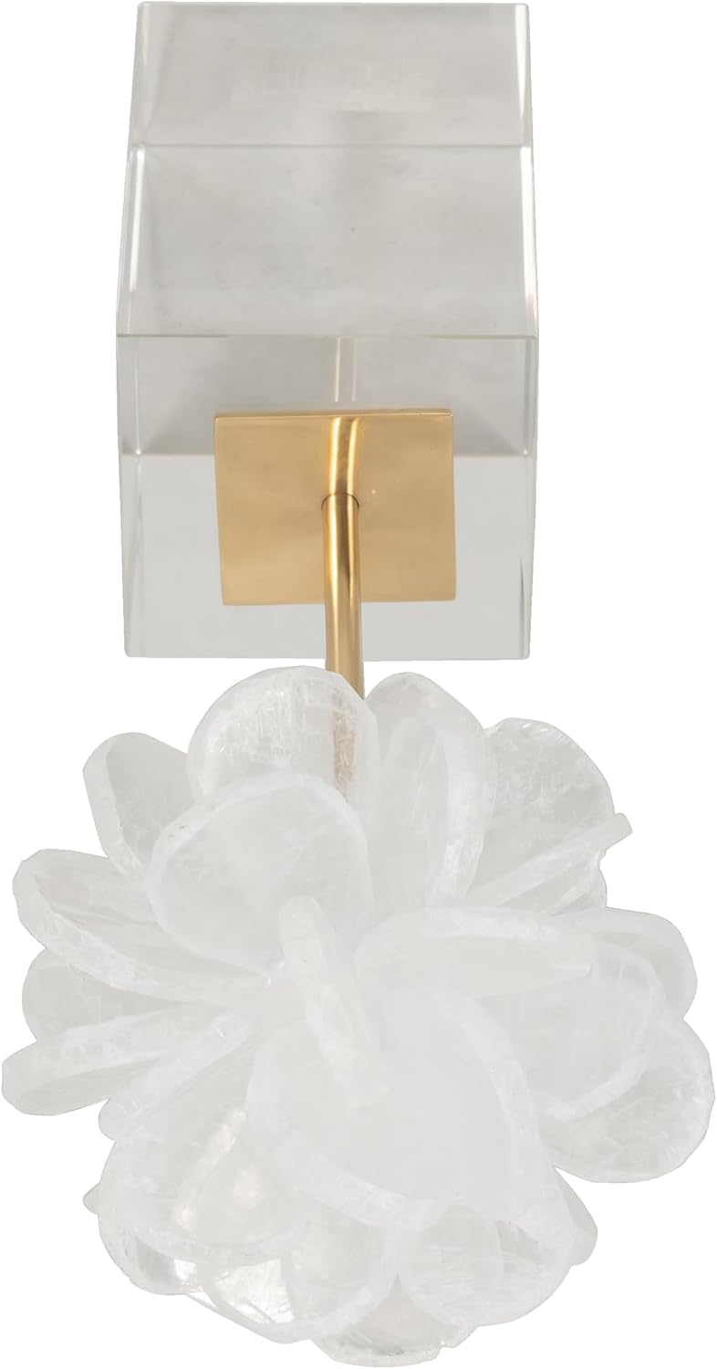 Crystal Flower Statuary with Base for Living Room Decor - Home Accent for Bathroom Counter, Office, and Shelf Styling - Floral Display for Coffee Table and Mantel Decor - 11", White & Gold