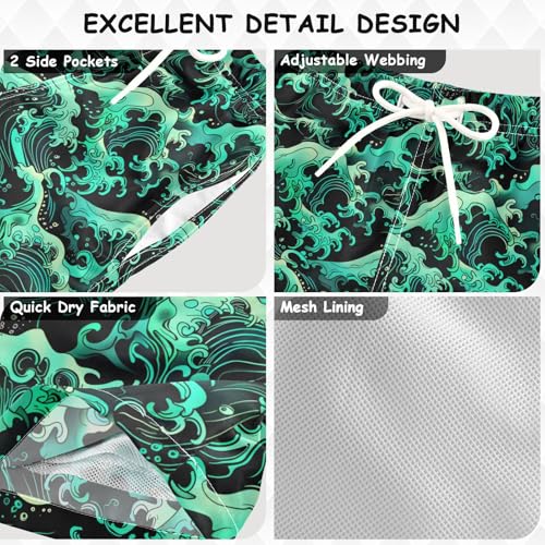 Boys Swim Trunks Green Black Waves Beach Board Shorts Quick Dry Swimsuit Toddler Kid Teen3