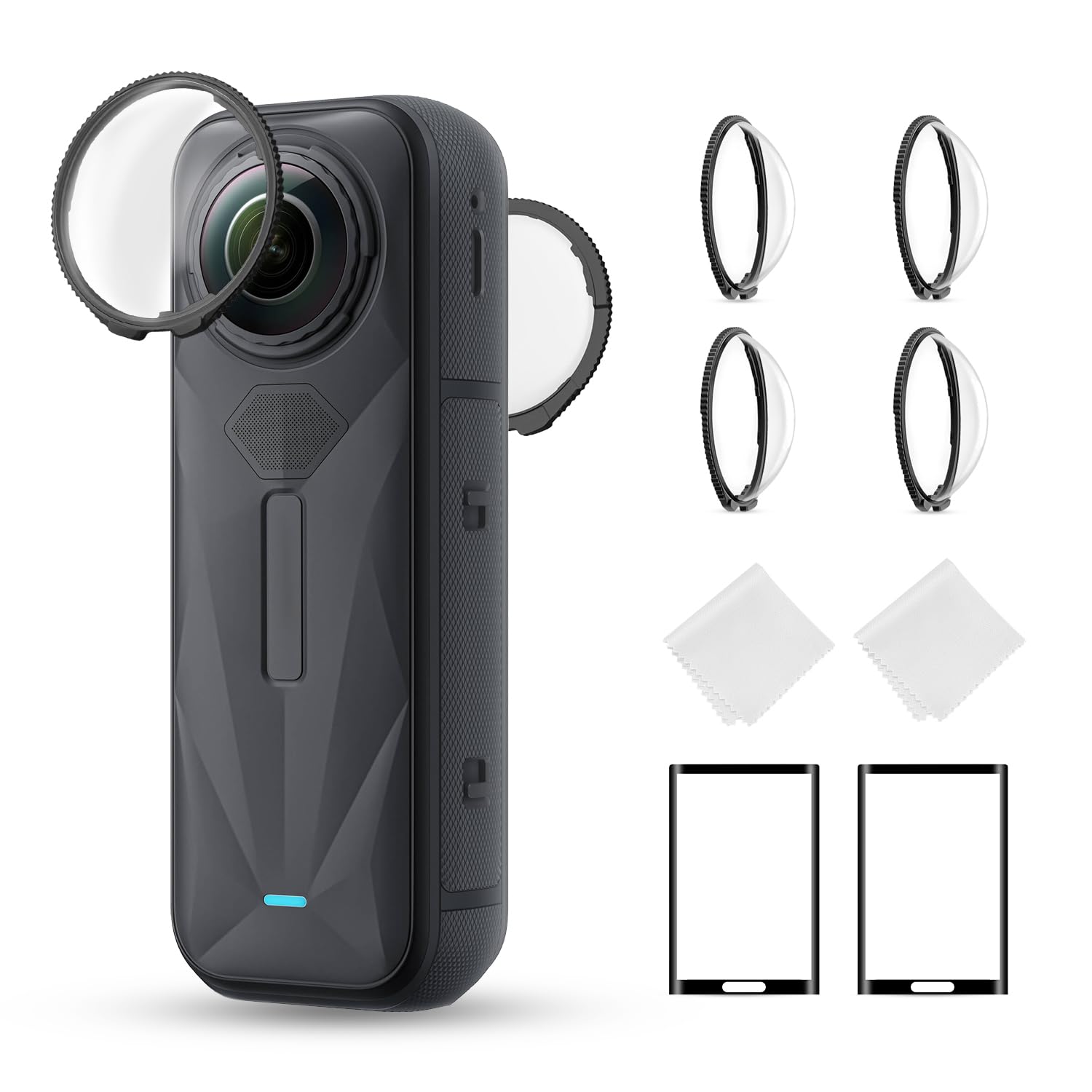 K&F Concept Protezioni Lente Standard Compatibili con Accessori Insta360 X5 - Coperchio Protettivo in Vetro Ottico Temperato ad Alta Trasparenza con Pellicola Schermo, Kit Sostitutivo Antigraffio