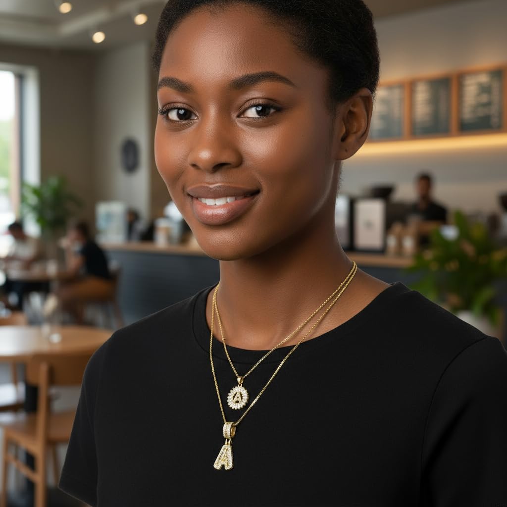 14K Gold Plated Initial Letter Pendant Necklace, Cubic Zirconia Crystal, Copper Chain - Image 4