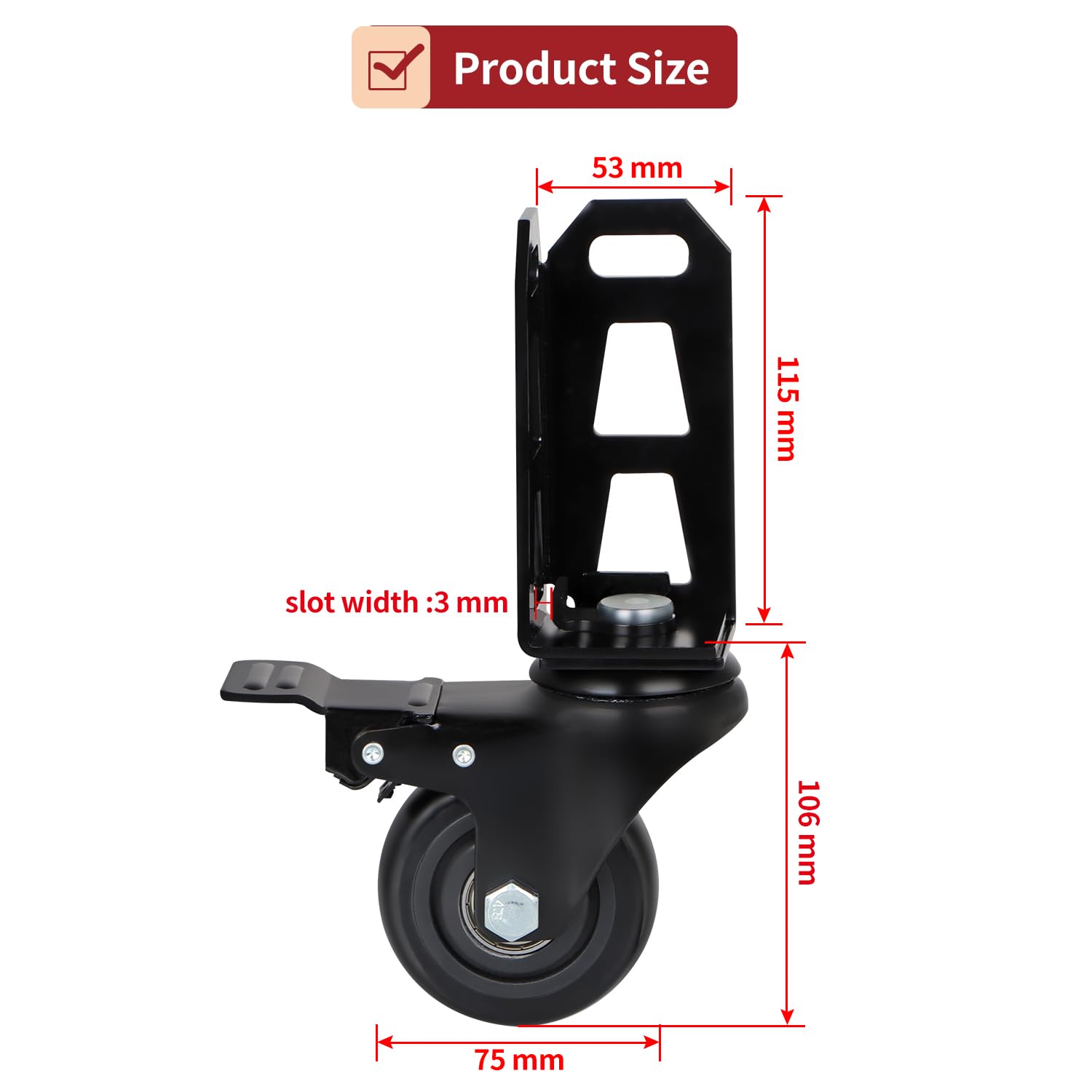 Ruote girevoli da 75 mm con freni, confezione da 4 accessori per mensole, adatte per scaffali autobloccanti senza bulloni, capacità di carico totale 453,6 kg