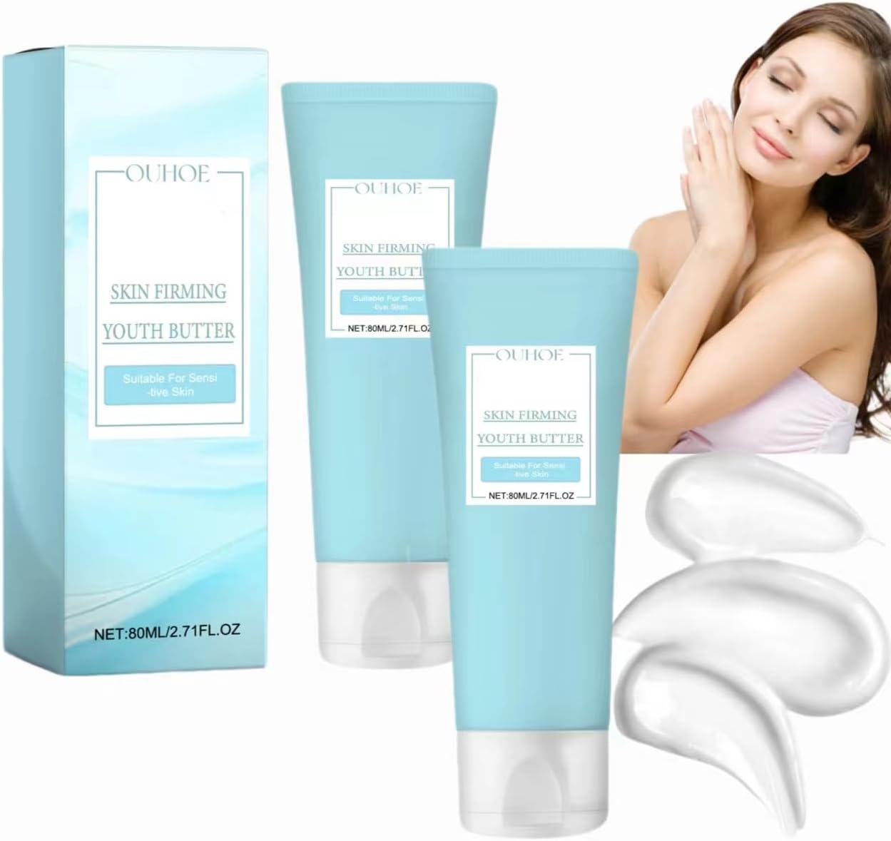 Skin Firming Youth Butter, Anti-Aging Cream for Body, Firming Hydrating Balm Skin Care Moisturizing Lotion For Women, Moisturizes Skin and Improves Fine Lines (2 PCS)