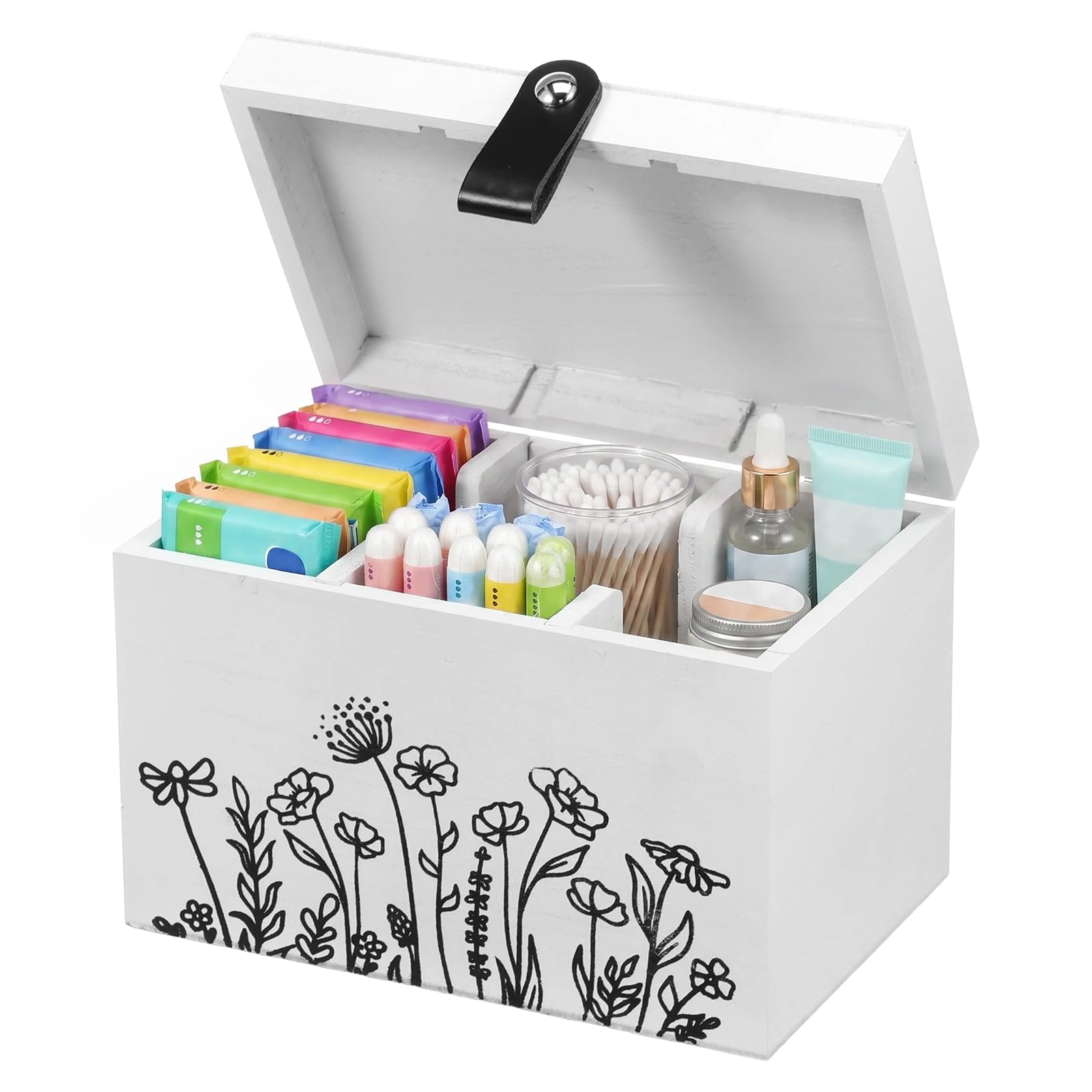 Cbwerbb Women's White-B 2026 Tampon Holder For Bathroom,Versatile Tampon Sanitary Pad Box,Wooden Feminine Product Organizer With Lid And Detachable Compartments,Wood Period Box Cotton Swab Holder (White-B)