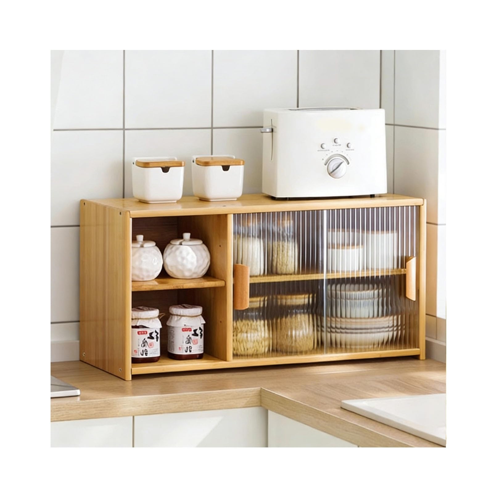 BHGFYXBS Bamboo Kitchen Sto Cabinet With Sliding S Doors Adjustable Pantry Freestanding Dining Room Countertop Unit,Natural-67X34X28Cm/26X13X11In,Natural-67x34x28cm/26x13x11in