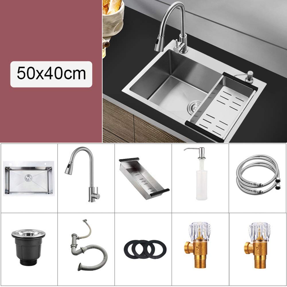 Juego de grifos extraíbles para Fregadero de Cocina de Acero Inoxidable con tazón Cuadrado con escurridor de Platos y Kit Completo de plomería Escurridor de desechos Instalación empotrada de