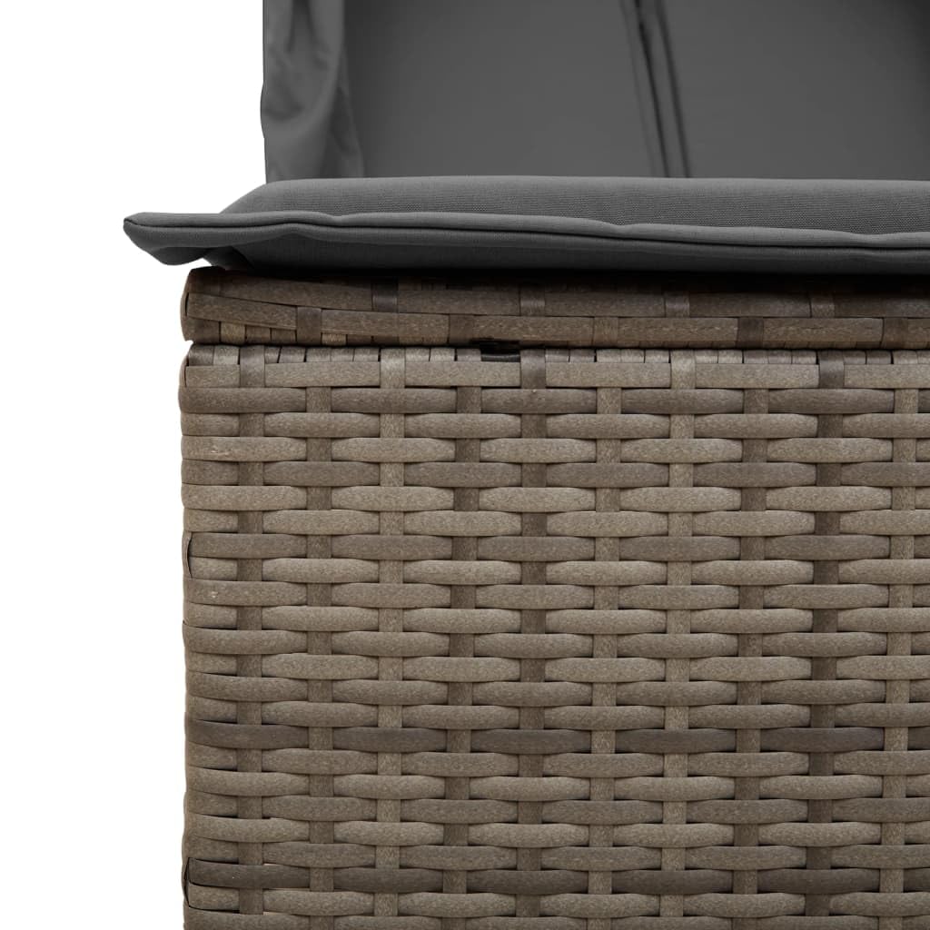 Doppio lettino prendisole con tettuccio in rattan, isola solare, grigio, 104 x 197 cm | Comoda isola prendisole per 2 persone per terrazza e giardino, con schienale regolabile e federe lavabili