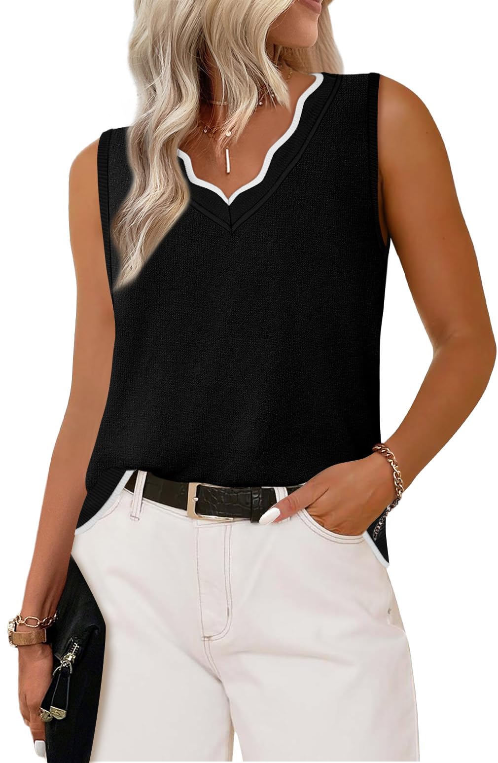 WIHOLL Womens V Neck Lightweight Sweaters Vest Dressy Casual Trendy Tank Tops All-Season Cozy Outfits