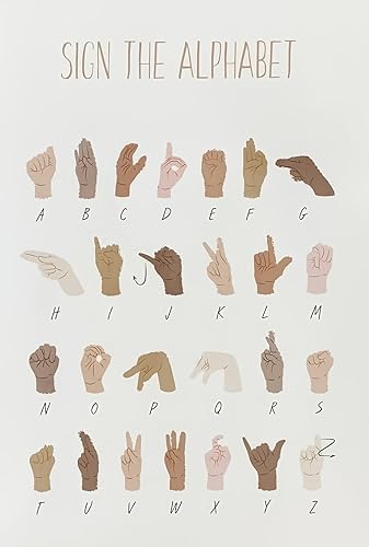 Letrero de estaño vintage ASL alfabeto de lenguaje de signos americano educativo s ABC sala de juegos arte de pared boho aula decoración de escuela