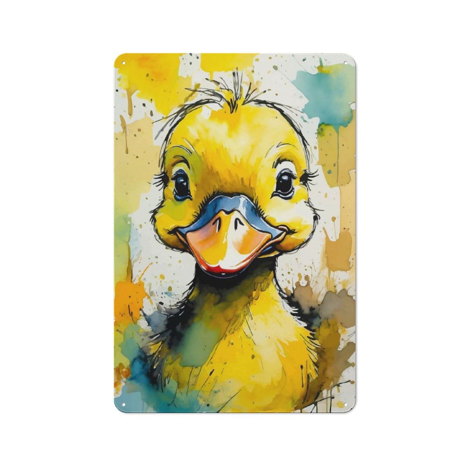 Junmoney Cute Duckling Watercolor Decorative Metal Sign 30X20cm, Understated Studio Wall Plaque For Hobby Room, Office, Lounge Or Living Room