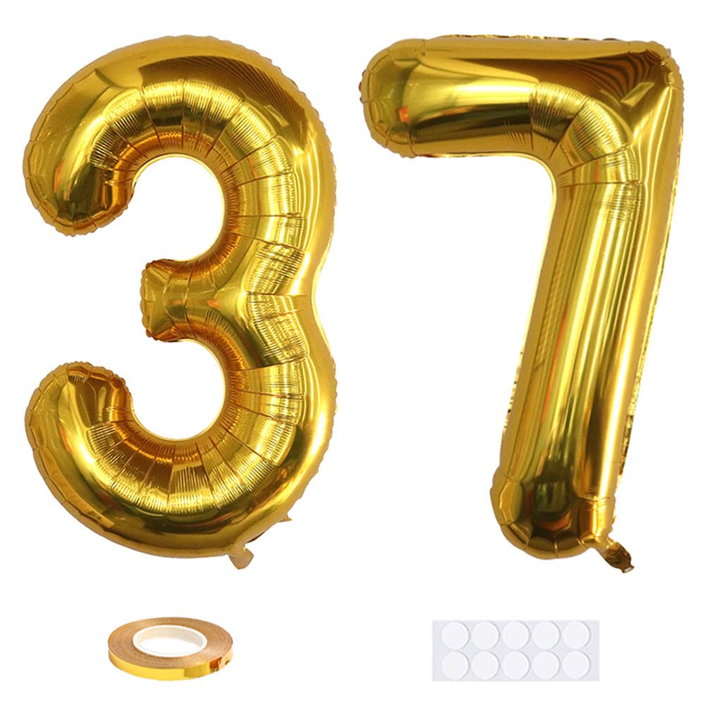 Xihuimay Number 37 Balloons - 40 inch Digital Alphabet 37 Birthday Balloons, Gold Number 37 for Party Supplies, Wedding, Bachelorette, Bridal Shower