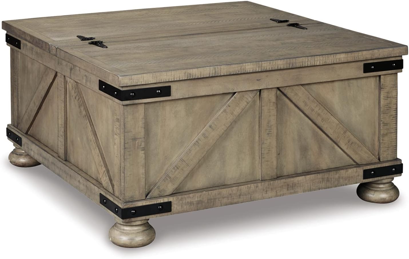Aldwin Farmhouse Square Coffee Table with Lift Top for Storage, Grayish Brown