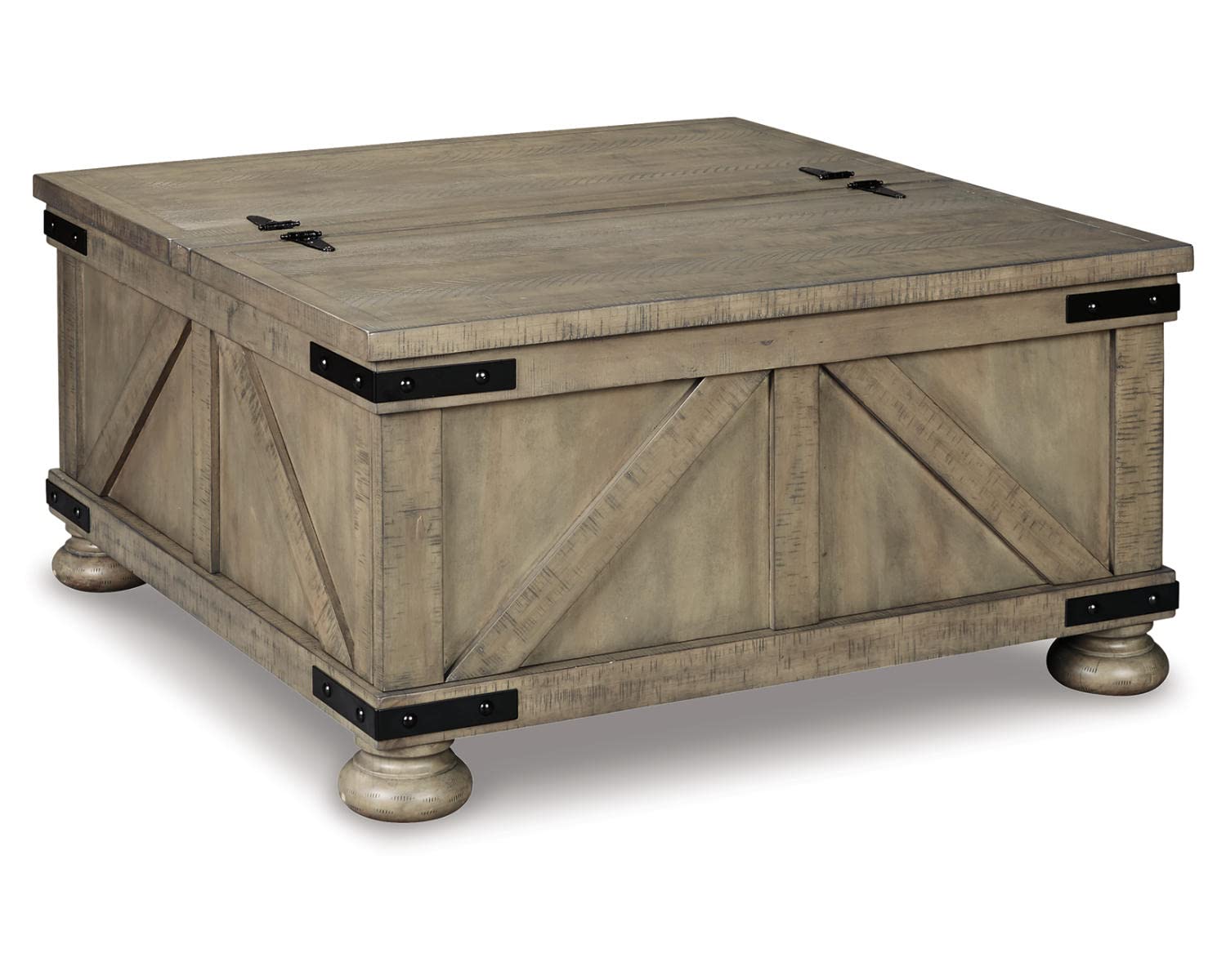 Signature Design by Ashley Aldwin Farmhouse Square Coffee Table with Lift Top for Storage, Grayish Brown