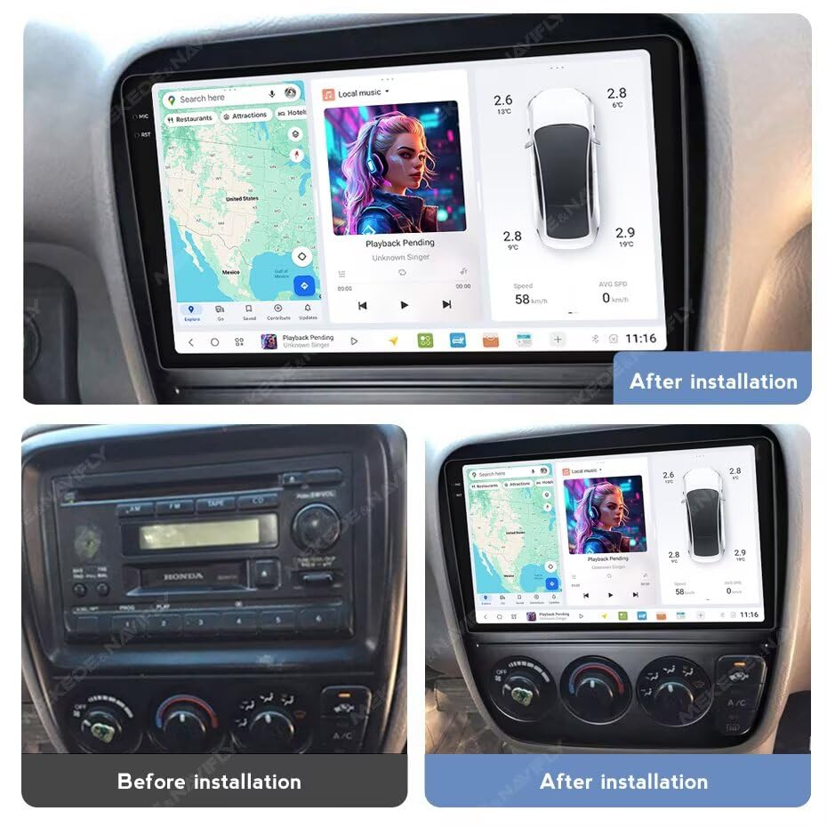 MekedeTech DUDUAUTO DUDU6 Android Screen for Honda CR-V 1997-2001 Android Car Radio 9.5 inch Wireless Carplay Head Unit,8G RAM 256GROM