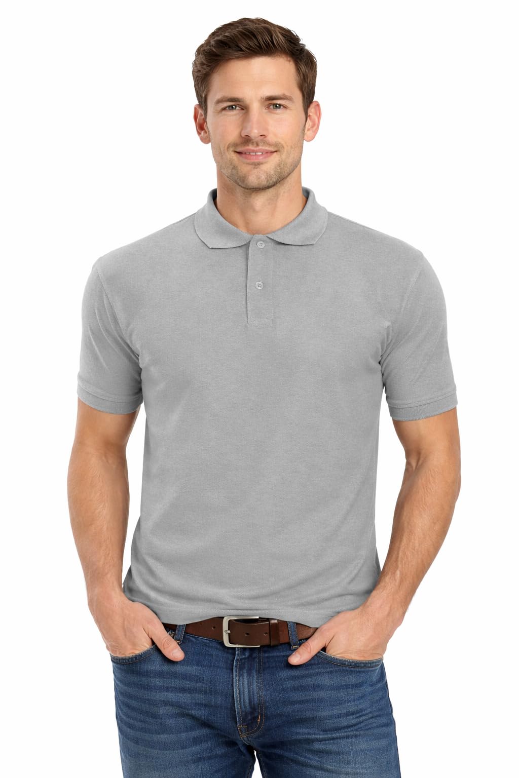 True Face Men's Grey T Shirts Pique Polo Shirt Plain Polycotton T-Shirts Tops Small