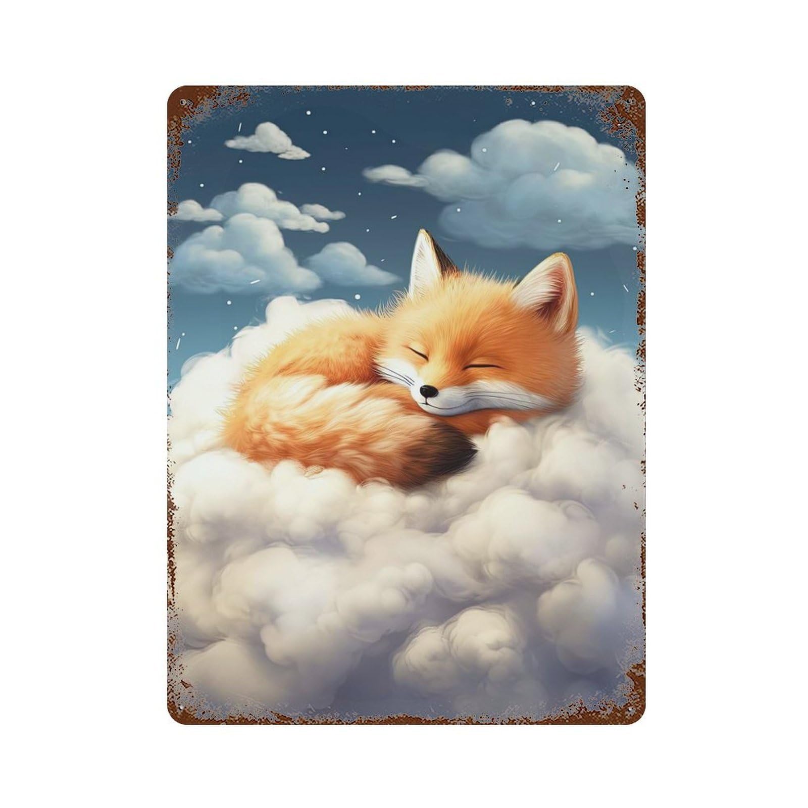 Sleeping Red Fox Weathered Tin Sign 15.7"x11.8", Retro Wall Decor for Pub, Kitchen And Man Cave Decor