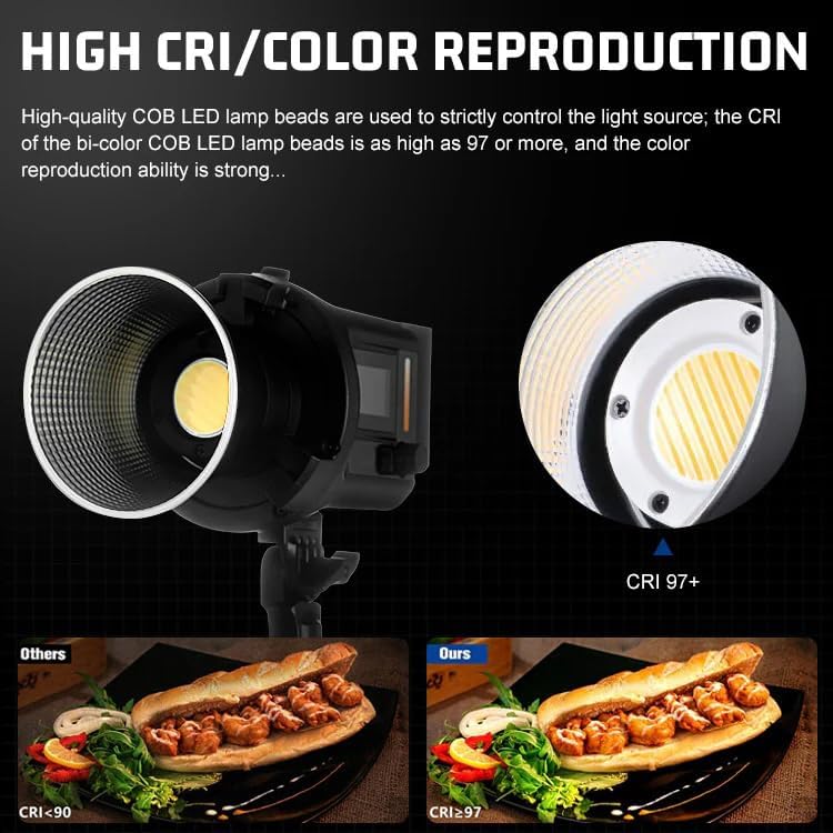 REFLEX CAMERA Professional 80W Handheld LED Photography Light – Portable Studio Video Light, Continuous Lighting for Photography, Handheld LED Spotlight. 3200-5600K 18000lux/1m CRI97 12 Effects + RGB - Image 8