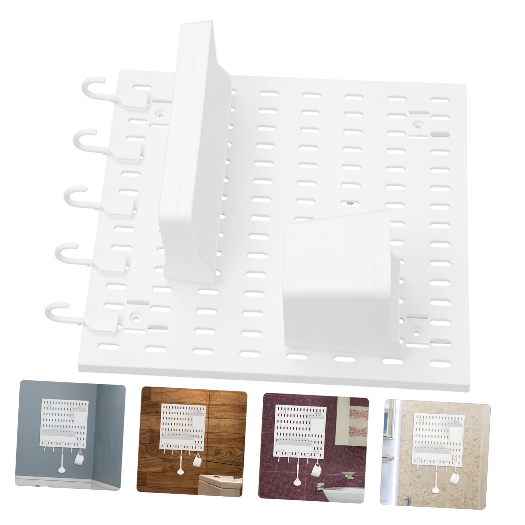 PRETYZOOM Kit de Tablero Perforado para Montaje en Pared sin Taladro, Organizador de Pared Blanco de PP con Fuerte Capacidad de Carga para Cocina y Baño Moderno