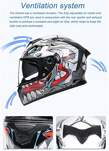Miniatura 8 de Casco de motocicleta de cara completa unisex para adultos, aprobado por DOT, para motocicleta, ciclomotor, bicicleta de calle, carreras, casco con