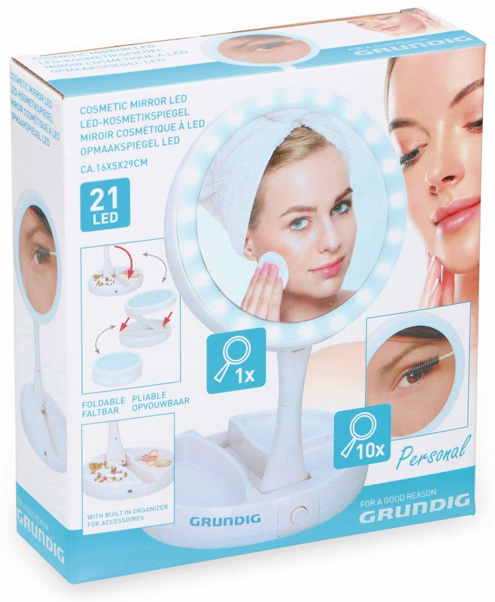 Image secondaire de Miroir de Maquillage Grundig - Éclairage LED - Espace de Rangement pour Bijoux - Miroir Ordinaire et grossissant - Blanc