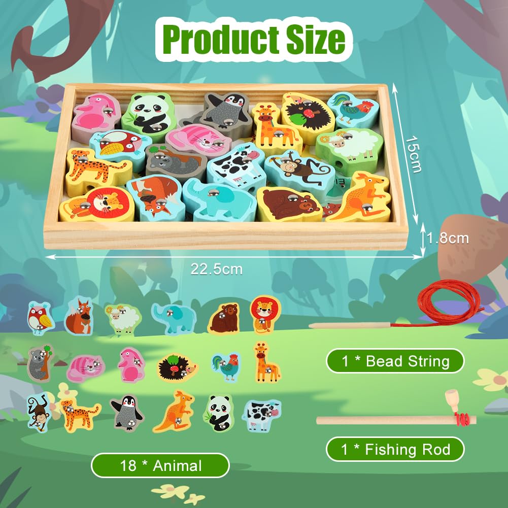 Vicloon Wooden Fishing Game, 19pcs Magnetic Fishing Game - Image 2