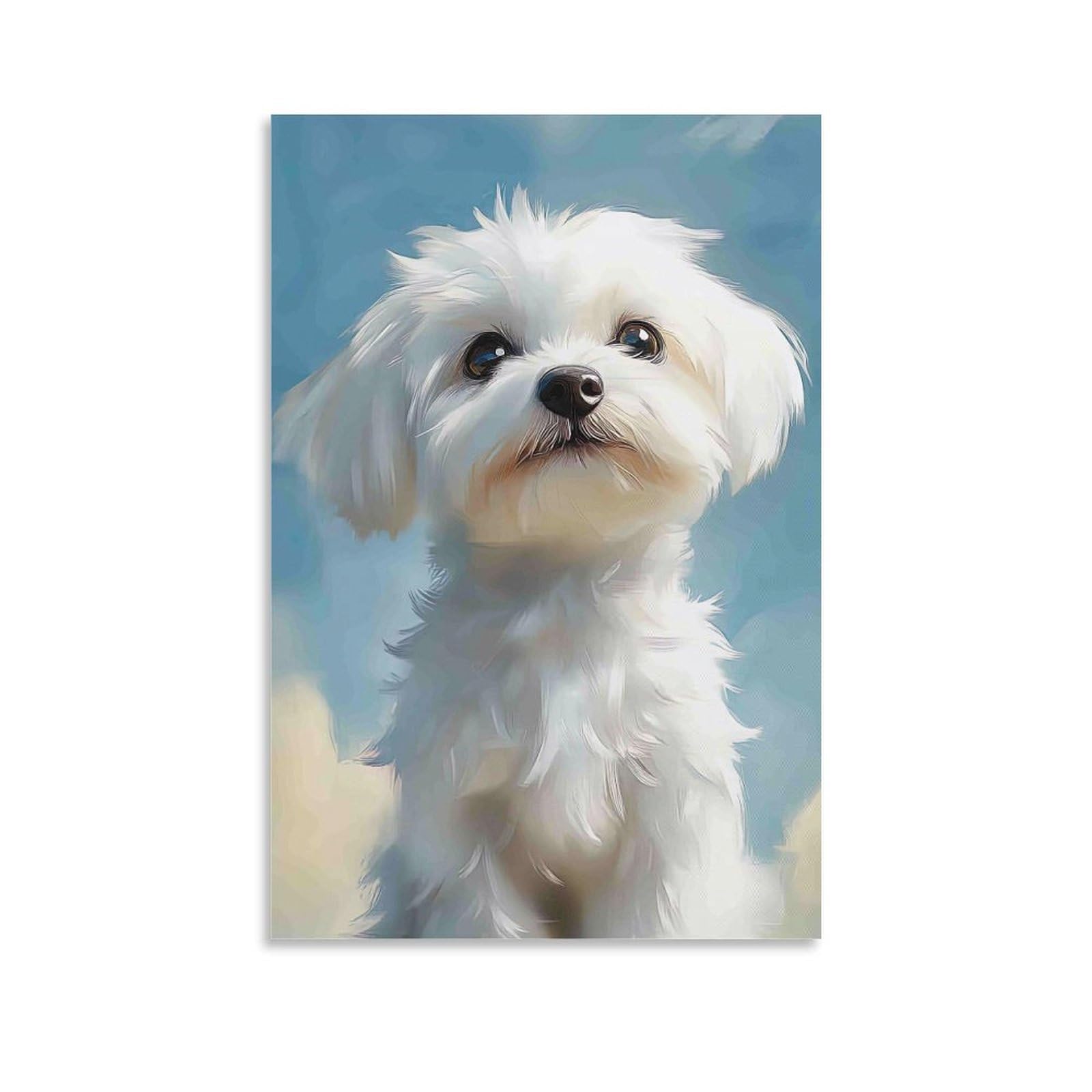 DHBANEIOK Cute White Dog Portrait Wall Decor Poster Canvas Prints Picture Modern Wall Art Picture Wall Hanging for Bedroom Living Room Decor 20x30inch(50x75cm)