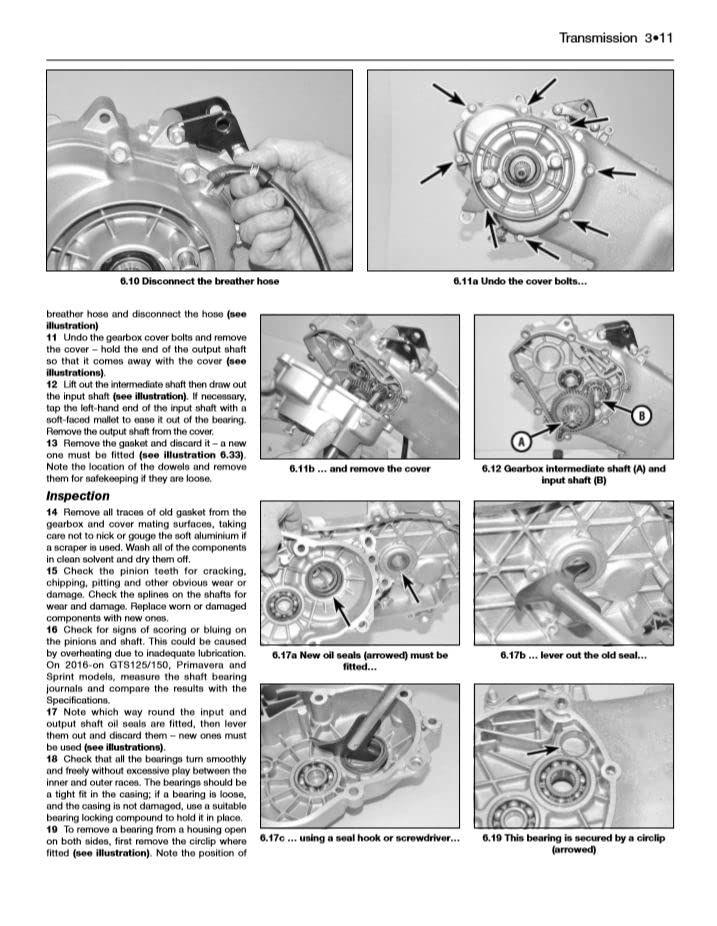 Manual page showing transmission disassembly and inspection