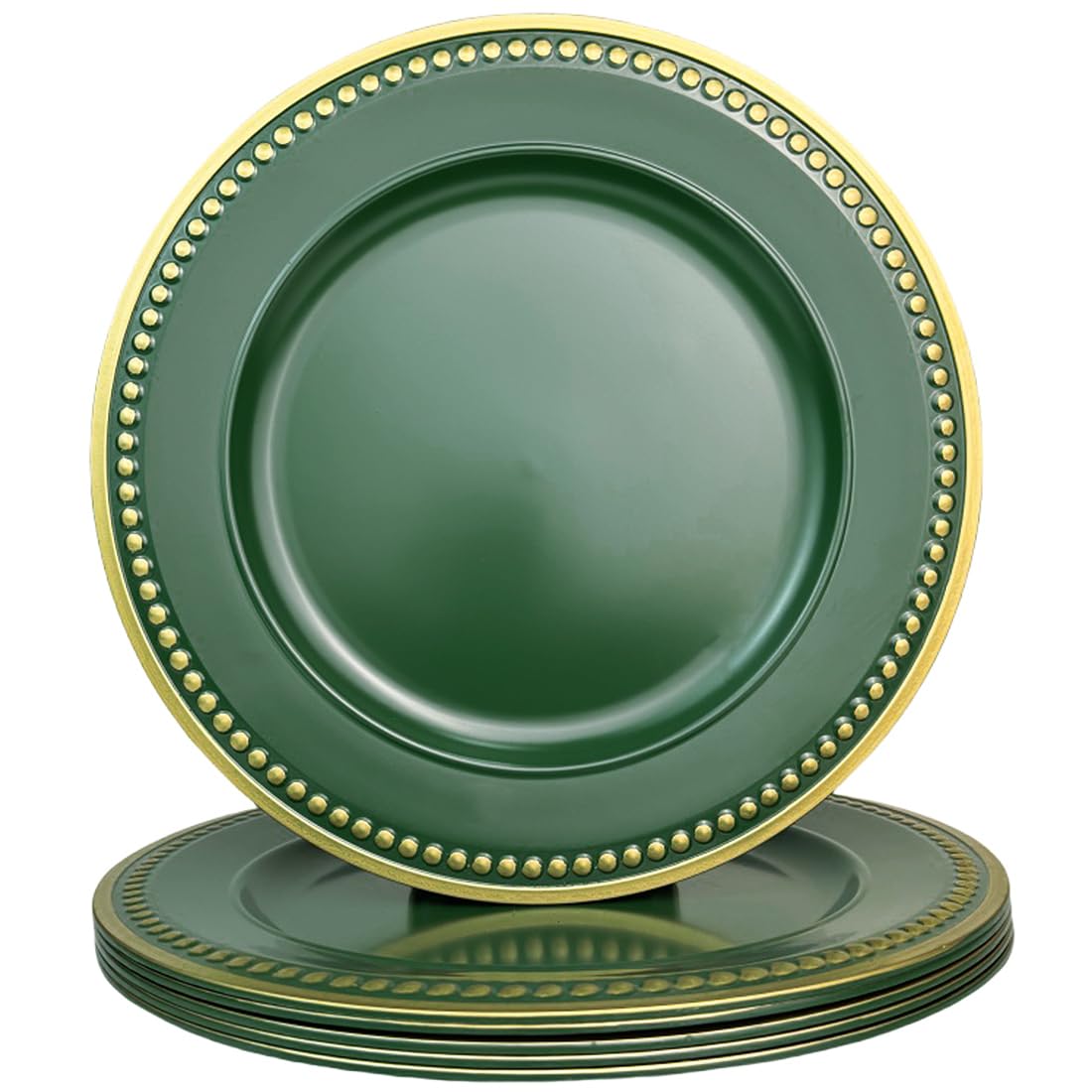Umisriro Green Beaded Charger Plates, Set of 6, 13 Inch Plastic Round Chargers for Dinner Plates, Party, Wedding, Birthday.(Green. 6)
