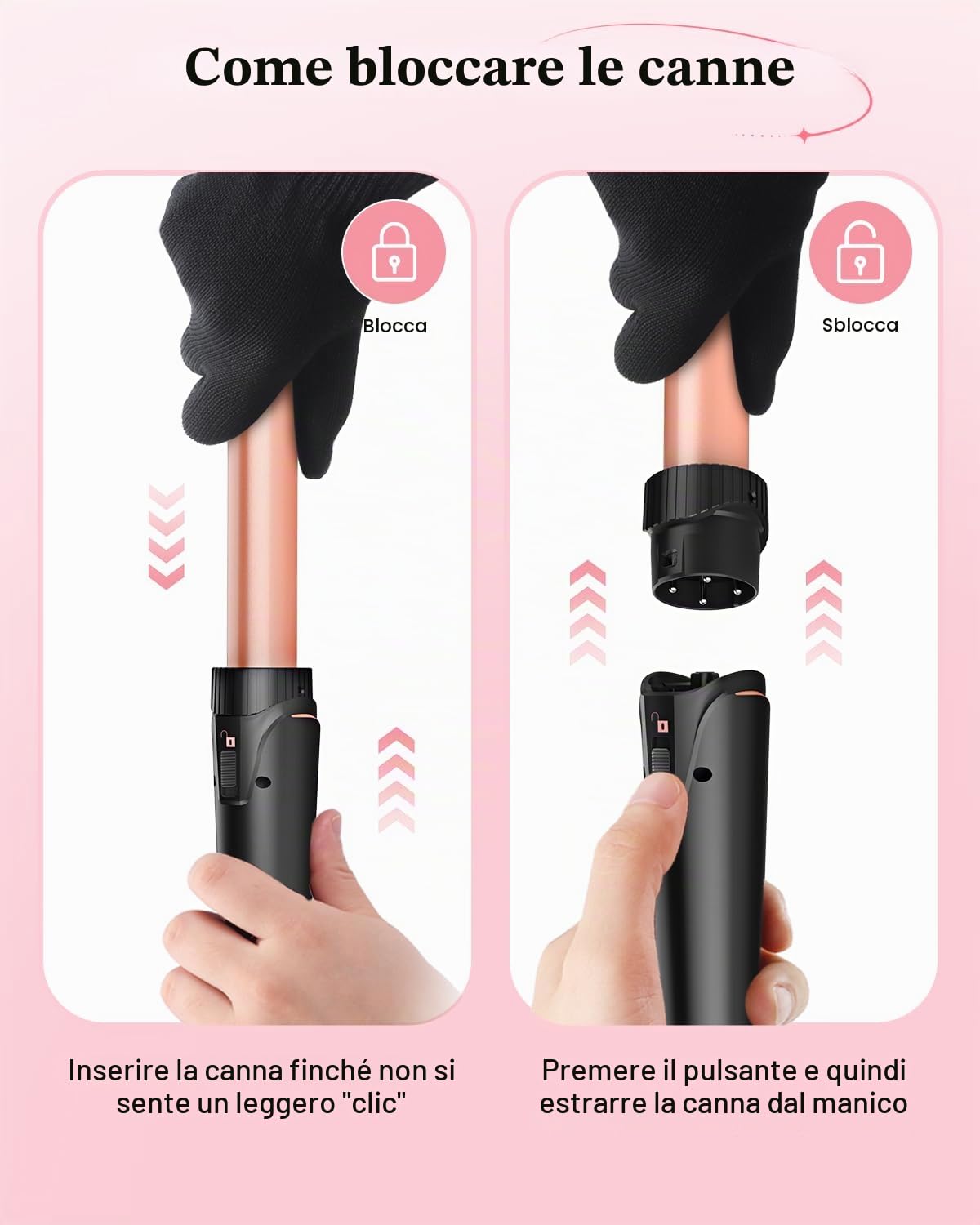 BESTOPE PRO Set Ferro Onda 5 in 1 - Include 3 cilindri in ceramica per creare grandi onde, inclusa regolazione della temperatura, riscaldamento rapido e guanto, 2 clip, oro rosa