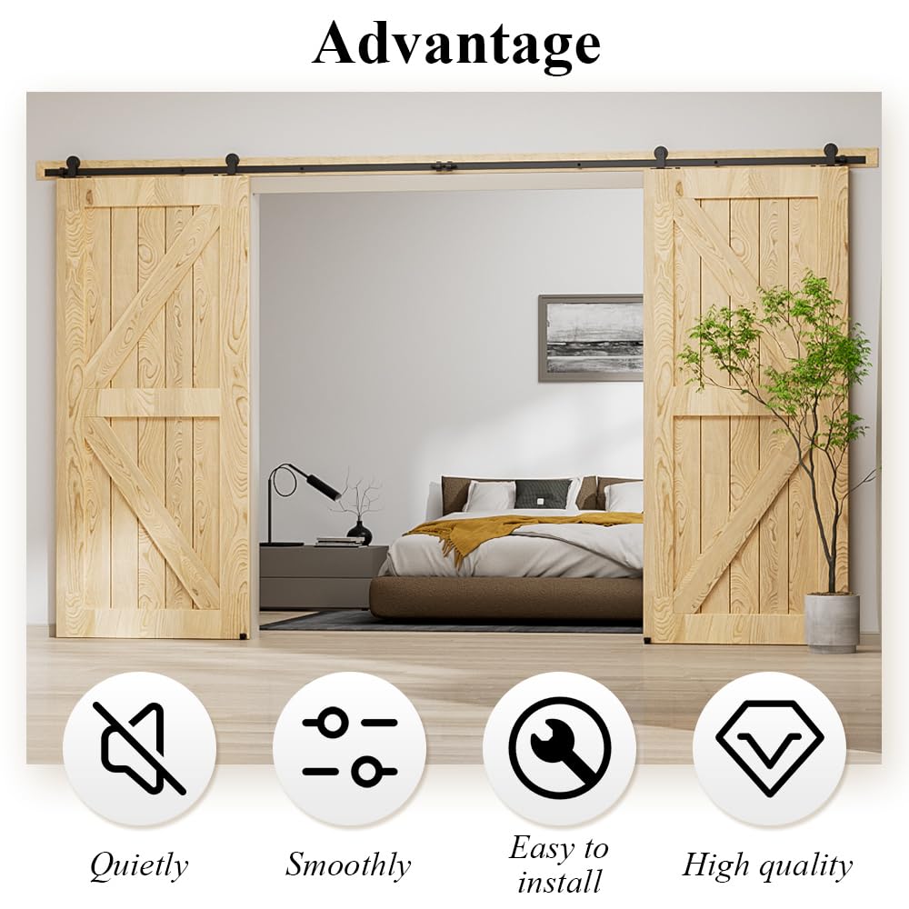 203 cm (6,6 FT) Hardware per porta scorrevole Kit di granaio Accessorio per armadio con rullo per porta doppia,Contiene guida a pavimento regolabile