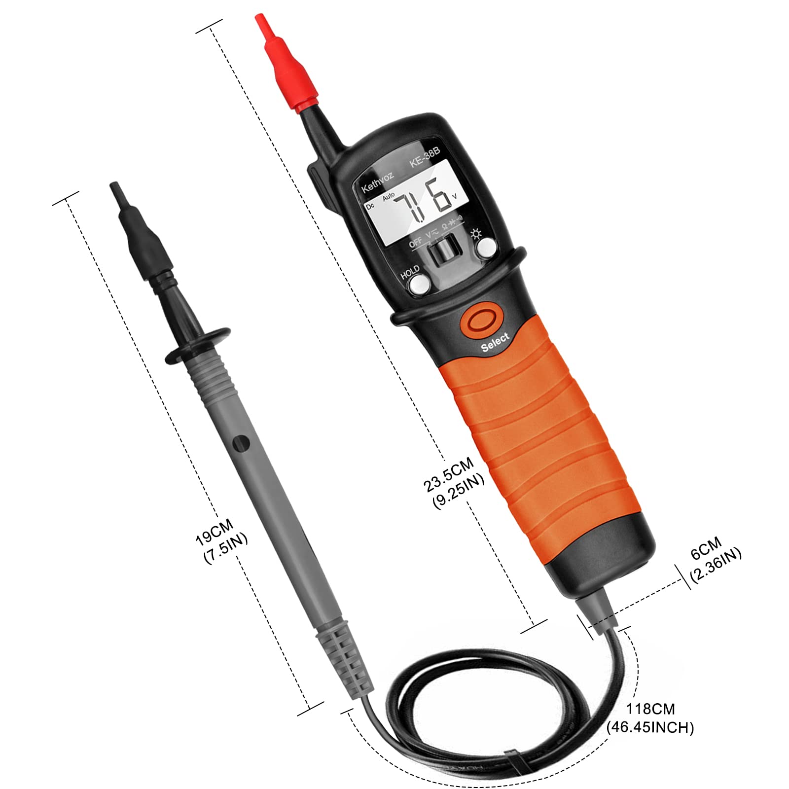Zweipolig Spannungsprüfer Durchgangsprüfer, Kethvoz Digitales Multimeter 600V Voltmeter Messen AC/DC Spannung Widerstand Diode, Elektrisch Messgerät Spannungsmesser KE-38B