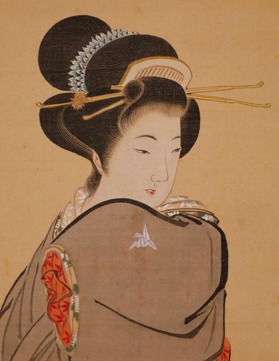 【真作】戴山/桜下美人図/美人画/浮世絵/掛軸/名家伝来/AC-144 真作】戴山/桜下美人図/美人画/浮世絵/掛軸☆宝船☆AC-144の通販