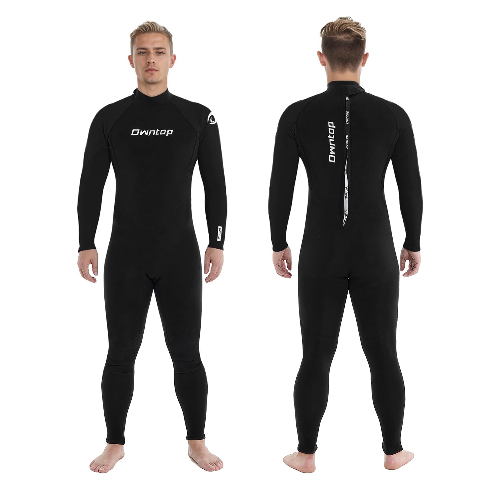 Owntop Mens Womens Wetsuit 3/2mm - Full Length Diving Suits, Back Zip Neoprene Wet Suits, Thermal Stretch Pro Dive Skin for Surfing Snorkeling, Men Black XXL