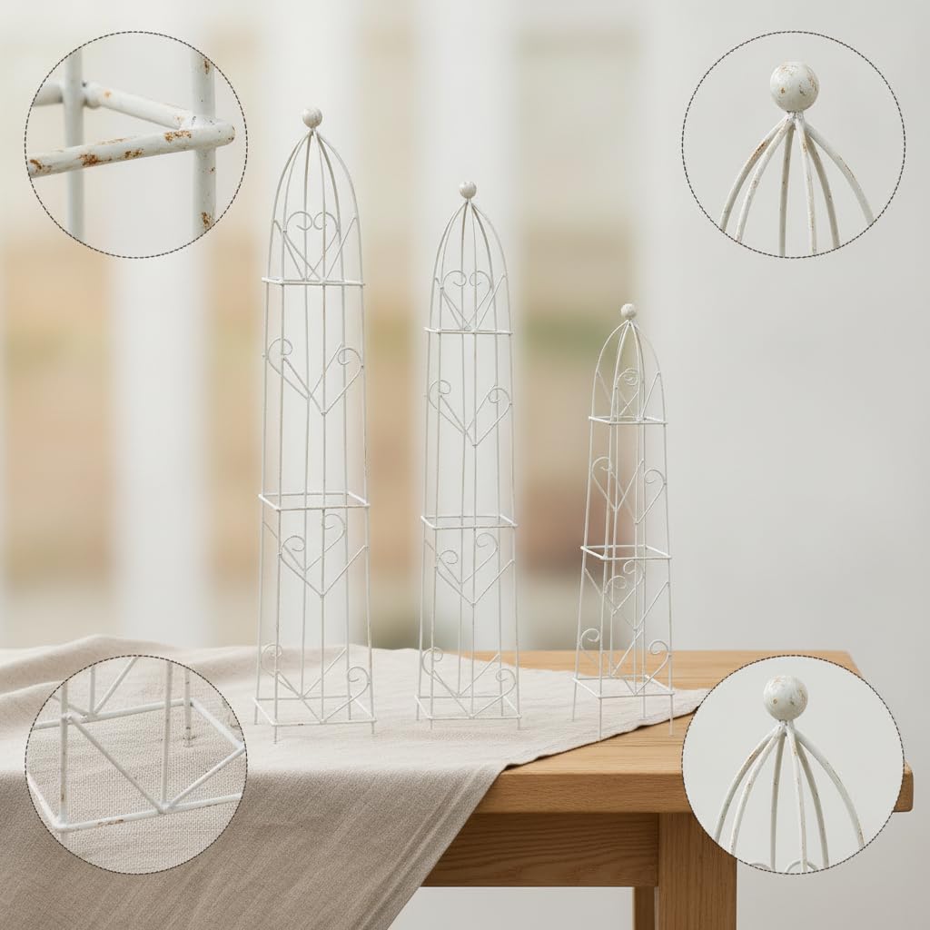 Traliccio per rampicanti da esterno a forma di cuore – Graticcio decorativo in metallo, sostegno per piante da giardino, set da 3 pezzi, Set di tre tralicci a cuore bianchi, Piccolo