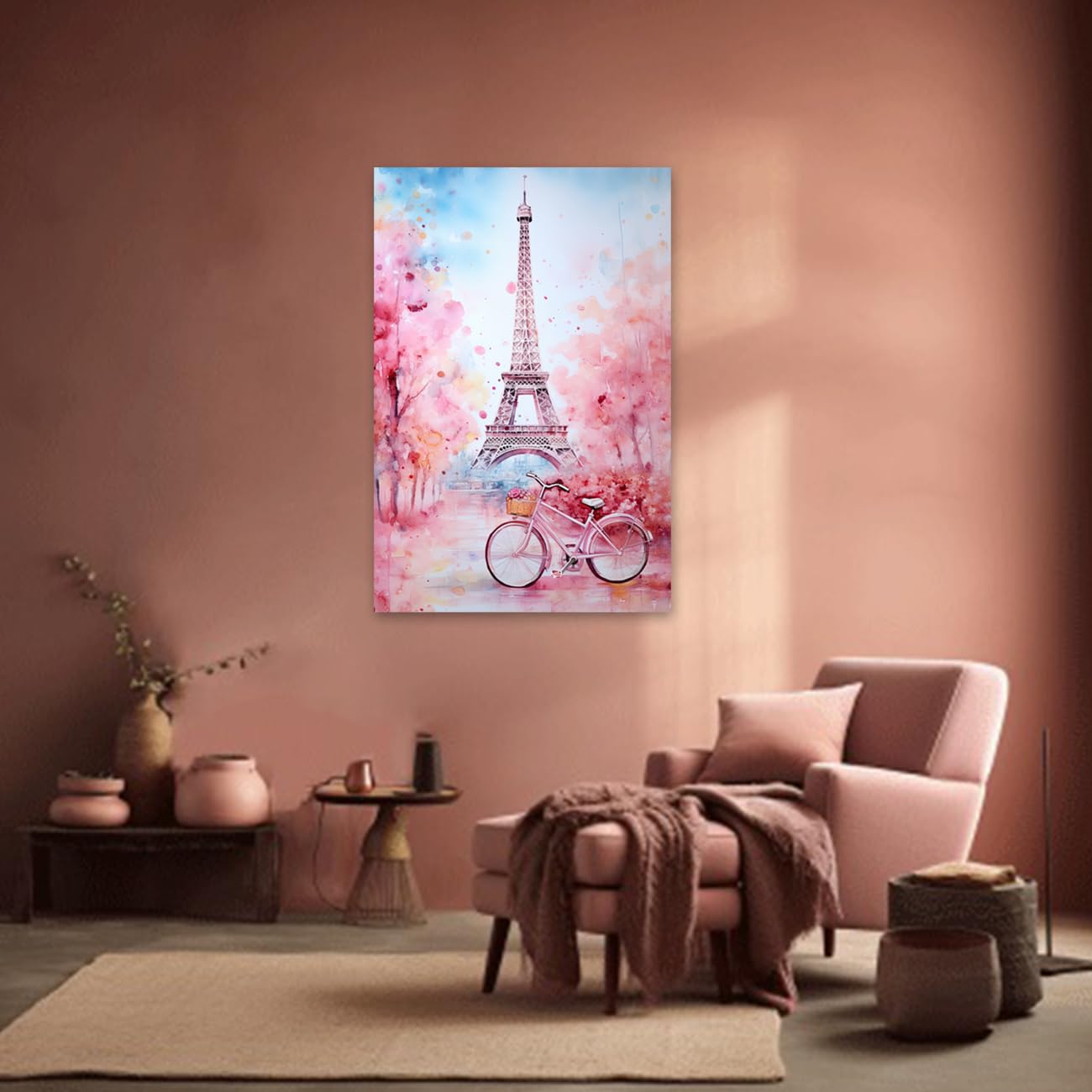 CXHOSTENT Pink Paris Canvas Wall Art Eiffel